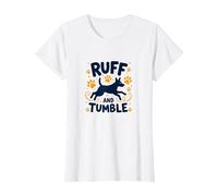 Ruff and Tumble : Motif de Patte de Chien ludique pour Les Amoureux des Animaux T-Shirt, Femme, Blanc, L
