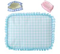 Ruffle Pouch Bag, Gingham Ruffle Makeup Bag Pouch, Large Travel Cute Checkered Cosmetic Bags, Cosmetic Organizer for Women (Green)