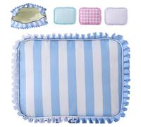 Ruffle Pouch Bag, Gingham Ruffle Makeup Bags Checkered Toiletry Purse, Large Puffy Cosmetic Organizer for Women, Aesthetic Cute Storage Pouch Gym Essentials (Blue)