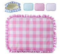 Ruffle Pouch Bag, Gingham Ruffle Makeup Bags Checkered Toiletry Purse, Large Puffy Cosmetic Organizer for Women, Aesthetic Cute Storage Pouch Gym Essentials (Pink)