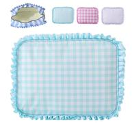 Ruffle Pouch Bag, Gingham Ruffle Makeup Bags Checkered Toiletry Purse, Large Puffy Cosmetic Organizer for Women, Aesthetic Cute Storage Pouch Gym Essentials (Blue-A)