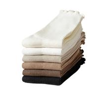 Ruffle Socks Chaussettes mignonnes en coton doux au milieu, noires et blanches, respirantes, à lisière ondulée, for femmes, volants unis(6 pairs Set-3)