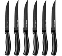 Ruffulon Couteau à Steak, 6 couteaux à steak en acier inoxydable, ensemble de couteaux à steak dentelés, couverts à steak de cuisine, passe au lave-vaisselle ，Dentelés Super Tranchants, 23CM