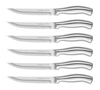 Ruffulon Couteau à Steak, 6 couteaux à steak en acier inoxydable, ensemble de couteaux à steak dentelés, couverts à steak de cuisine, passe au lave-vaisselle ，Dentelés Super Tranchants, 23CM