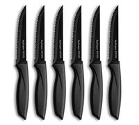 Ruffulon Couteaux à steak,Set de 6 couteaux à steak,couteaux de table noirs,couteau de cuisine dentelé en acier inoxydable avec manche ergonomique,couteau à viande,lavable au lave-vaisselle