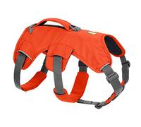 RUFFWEAR Web Master Harnais polyvalent pour chien avec poignée, sécurisé, réglable, anti-échappement, 2 fixations pour laisse, taille S (56-69 cm), haute visibilité Blaze Orange