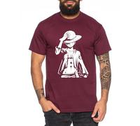 Ruffy Stand - T-Shirt Homme Chapeau de Paille Luffy Zoro One Monkey D. Pirate Ace Piece Goku Anime Ruffy, Taille:S, Couleur:Bourgogne