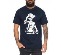 Ruffy Stand - T-Shirt Homme Chapeau de Paille Luffy Zoro One Monkey D. Pirate Ace Piece Goku Anime Ruffy, Taille:S, Couleur:Bleu foncé