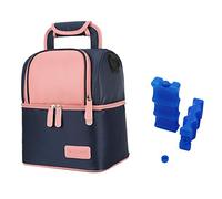 Rufun Sac Isotherme pour Biberon Sac à Dos Imperméable de Réchauffement pour Le Lait Maternel, 2 Boîte à Glaçon Inclus (Rose)