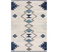 RUG BRANCH Savannah Paillasson d'intérieur bohème Contemporain 0,6 x 0,6 m (Taille exacte : 0,6 x 0,6 m) - Bleu et Beige - pour l'entrée, Le Couloir, la Salle de Bains et la Cuisine