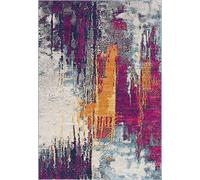 RUG BRANCH Savannah Paillasson Moderne du Milieu du siècle, Violet Orange, pour entrée, Couloir, Salle de Bains et Cuisine - 0,6 x 0,6 m (Taille exacte : 0,6 x 0,6 m)