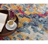 RUG BRANCH Savannah Tapis de Couloir d'intérieur bohème, 0,6 x 3,6 m (Taille exacte : 0,6 x 3,7 m) - Jaune Bleu, Abstrait - pour l'entrée, Le Couloir, la Salle de Bains et la Cuisine