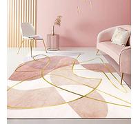 Rug-QJDDUP Petit Tapis Poils Courts pour Salon, Chambre Fille, Lavable en Machine Tapis du Sol, 90 x 120 cm, Rouge Rose Orange Jaune Design géométrique Moderne