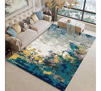 Rug-QJDDUP Tapis, Bleu Turquoise Rustique, Jaune Moutarde épicé, Tapis Moderne Poils Ras, Salon Chambre Salle à Manger, Chambre d'enfant,Blue,160 x 230 cm
