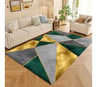 Rug-QJDDUP Tapis Carré Salon, Noir Gris Blanc Vert Jaune Géométrique Art Déco Moderne,Green Yellow,200 x 200 cm,Tapis Poils Ras pour Salle de Séjour et la Chambre à Coucher,