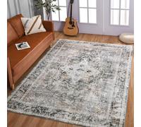 Rug-QJDDUP Tapis de Salon 140 x 230 cm Moquette Couloir Lavable Antidérapant Intérieur Poils Courts Tapis pour Chambre Couloir Style Ethnique rétro Gris Marron