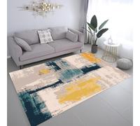 Rug-QJDDUP Tapis de Salon décoration,Bleu Jaune Gris Chaud Blanc Abstrait Moderne,Blue,120 x 170 cm, Tapis Poil Court Doux,Salle de séjour, Cuisine, Salle à Manger,