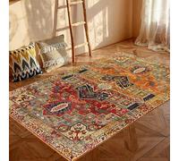 Rug-QJDDUP Tapis de Salon décoration,Colourful,200 x 290 cm,Couleurs Chaudes, Rouge Orange Jaune Multicolore, Vert Bleu foncé, Floral Vintage Tapis Salle de séjour Chambre Poils Ras