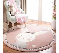 Rug-QJDDUP Tapis Deco Salon Rond Moderne Lapin de Dessin animé Rose Frais pour Enfants Tapis Lavable pour Salon, Chambre à Coucher, Salle à Manger ou Chambre d'enfant ø 120 cm