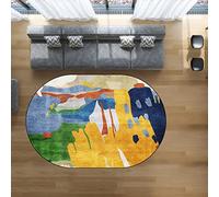 Rug-QJDDUP Tapis Ovale,Yellow Green Blue Multicolor,Abstract Motifs, Oval 150 x 220 cm, Tapis de Salon à Poils Courts, Décoration Descente de lit Chambre Grande Moderne Moquette