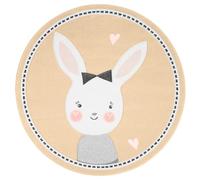 Rug-QJDDUP Tapis Rond décoratif Chambre d'enfant Fille garçon, Rose Noir Gris Beige Blanc imprimé Lapin Design Moderne, Poils Courts Doux, Facile à Nettoyer,Beige, ø 120 cm