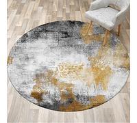 Rug-QJDDUP Tapis Rond Moderne Encre Abstraite Or Noir et Blanc Salon, Chambre à Coucher, Salle à Manger ou Chambre d'enfant Tapis Doux et Moelleux ø 180 cm