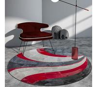 Rug-QJDDUP Tapis Rond,Red,Round Diameter 130 cm, Design géométrique Moderne Noir Gris Rouge, Tapis pour Chambre à Coucher, Chambre d'enfant, Couloir, Cuisine,