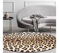 Rug-QJDDUP Tapis Ronde,Leopard Imprimer Motif, Brown, Round Diameter 200 cm, Tapis de décoration Bureau à Domicile, Grand Salon Chambre, Salle de conférence