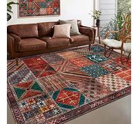Rug-QJDDUP Tapis Salon 120x160 cm Designer Vintage Patchwork Multicolore Motif Coloré Marron Rouge Orange Jaune Vert Tapis à Poils Ras, Salle de séjour, Chambre, Salle à Manger, Cuisine