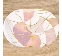 Rug-QJDDUP Tapis Salon Chambre à Coucher, Tapis à Poils Courts,Rouge rosé, Rose Magnolia, Mauve Blanchi, Rose Nuage, Design Moderne de Lignes Jaunes orangées,Oval 120 x 180 cm