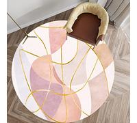 Rug-QJDDUP Tapis Salon Chambre à Coucher, Tapis à Poils Courts,Rouge rosé, Rose Magnolia, Mauve Blanchi, Rose Nuage, Design Moderne de Lignes Jaunes orangées,Round ø 100cm
