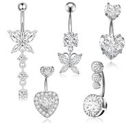RUGBOL Lot de 5 piercings de nombril en titane et argent sterling pour femme (argenté)