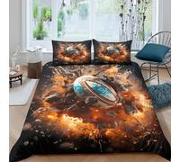Rugby ball impact Parure de Lit 3 Pièces Microfibre résistante 3D Imprimée Respirante Explosive action style Housse de Couette avec Fermeture Éclair Douce for Garçons Adolescents Single（140x200cm）