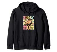 Rugby Mom Groovy Joueur de Rugby féminin Sweat à Capuche
