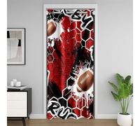 Rugby Rideau de Porte pour L'Intimité 106x203,Football Sports Rideau Occultant,Nid D'Abeille Jeu Imprimé Isolé Enfants Garçons Placard Rideaux,Peinture À L'Encre Rouge Rideaux de Séparation de Chambre