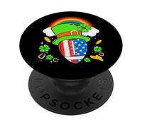 Rugby St Patricks Day USA Flag Rainbow Shamrock Clover PopSockets PopGrip Adhésif