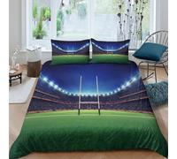 Rugby stadium nuit Parure de Lit Microfibre résistante 3 pièces 3D Effet Confortable Sports arena digital Ensemble De Literie avec Fermeture Éclair Douce for Enfants Garçons Ado Single（140x200cm）