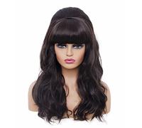 Rugelyss Perruque longue ondulée blonde volumineuse des années 80 pour costume d'Halloween - Brun foncé 6#