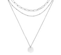 RUGGED steel - Collier pour femme en acier inoxydable avec pendentif en forme de plaque - Chaîne satellite à 2 rangées de 40/50 cm (+ 5 cm) et collier ras du cou Paperlink (séparément) de 45 cm