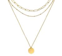 RUGGED steel - Collier pour femme en acier inoxydable avec pendentif en forme de plaque - Chaîne satellite à 2 rangées de 40/50 cm (+ 5 cm) et collier ras du cou Paperlink (séparément) de 45 cm