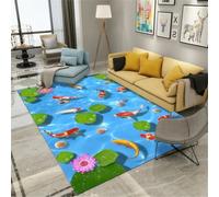 RUGMRZ Carpette 170X240Cm Tapis Salon Doux Bleu Chambre Enfant Garcon De Jeu Bébé Decoration Fillele Motif Feuille Lotus L'École Poisson Est Un Must pour