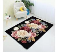RUGMRZ Deco Salon Moderne 80X160Cm Home Tapis De Créateur Noir Interieur Moelleux Chambre Enfant Fillesalon Fille Motif Fleurs Chaudes Blanc