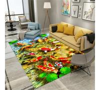 RUGMRZ Decoration Chambre 160X230Cm Ultra Doux Tapis Rouge Antiderapant Interieur De Sol Salon Rectangulairele Motif Feuille Lotus L'École Poissons Doit Être Vert pour L