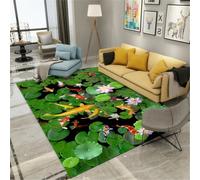 RUGMRZ Home Deco 140X200Cm Tapis De Bureau XXL Vert Jeu Bébé Enfant Grand Salon Antiderapant Tapisle Motif Feuille Lotus L'École Poisson Est Un Must pour La Nouvelle Décora