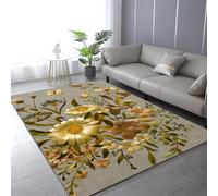 RUGMRZ Moquette Sol Tapis Dentree de Cuisine antidérapant 60x120CM Lavable en Machine pour Salon Vert Floral 3D Jaune. Salle Bain Chambre Enfant