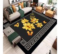 RUGMRZ Petit Canapé Chambre Ado Tapis De Sol D'été 120x200CM antidérapant et Non déformé Tout est Noir Fleurs orientales Jaunes Cuisine