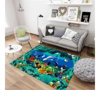 RUGMRZ Sol Balcon Exterieur 80X120Cm Chambre À Coucher Tapis Bleu D'Éveil pour Bébé Garcon Grand Couloir Longle Motif De Feuille Lotus L'École Poisson Est Un Must P