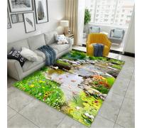 RUGMRZ Tapis Antidérapante 50X80Cm Le du Salon Lavable Vert Jeux Bebe Gamer Modernele Motif De Feuille Lotus L'École Poisson Est Un Must pour La Nouvelle Décora