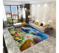 RUGMRZ Tapis Bebe Fille 120X160Cm Ensemble Salon Complet Bleu Chat Antiderapant Carrelage Déco Chambreaquarium De Chambre À Coucher Motif Paysage sous-Marin