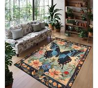 RUGMRZ Tapis Chambre Enfant Garcon Antiderapant 160x200cm,Bleu,Modèle Papillon pour Jardin,Balcon,Chambre Ado Fille